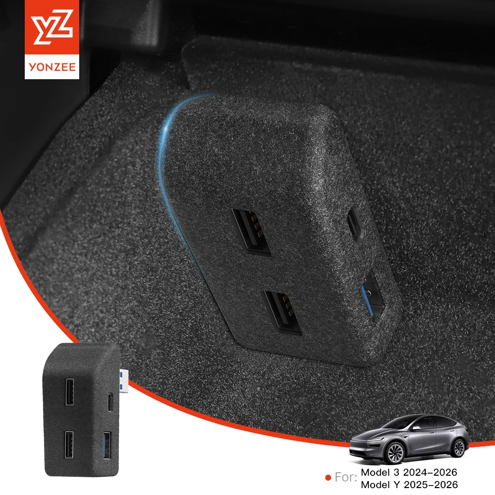 YZ for Tesla Model 3 Y YL Glove Box USB Hub, 4 in 1 Fast Charging Docking Station, Flocked Hidden Car Multi-Function Socket