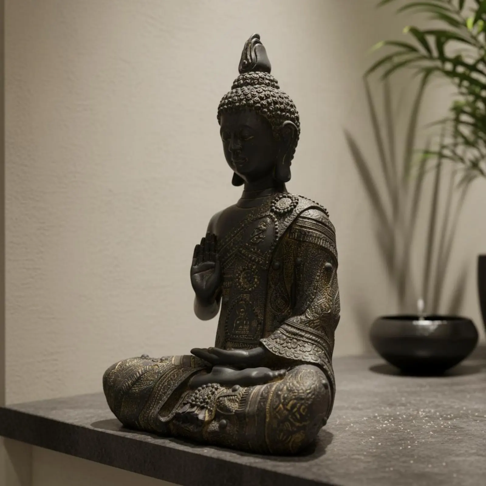 Escultura de Buda Tailandesa Hecha a Mano en Resina, Decoración para el Hogar, Acabado Antiguo Pintado a Mano para Entrada, Sala de Estar