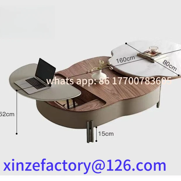 

Customizable Household living room lifting small apartment rotating dining table creative saddle leather coffee table