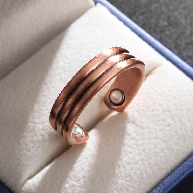 Anillo magnético abierto de cobre con textura trenzada geométrica Retro Para hombres y mujeres, joyería para el tratamiento del insomnio