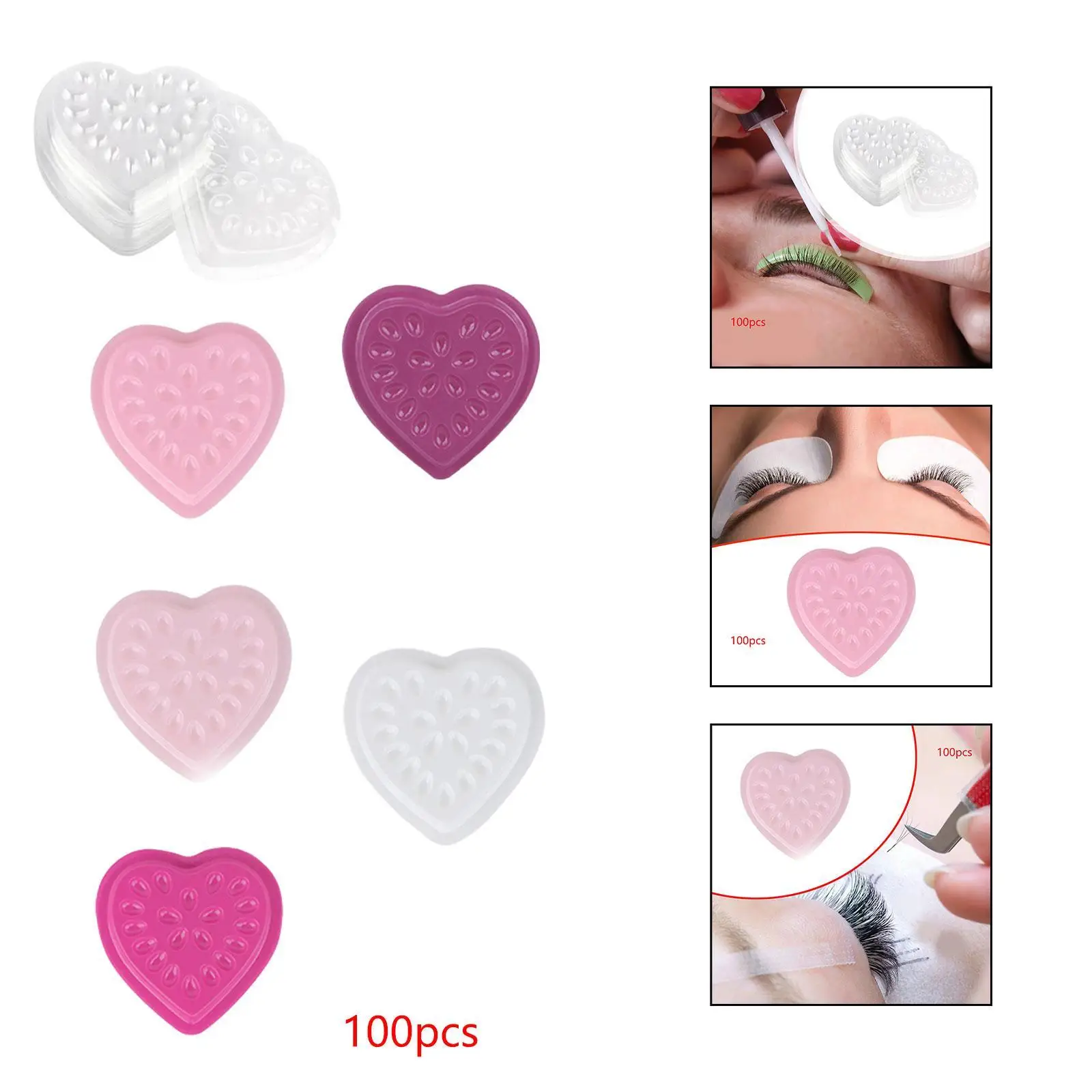 100x bandeja de cola de extensão de cílios forma de coração suporte de extensão lash suprimentos enxertia bandeja de cílios com base flor meninas mulheres
