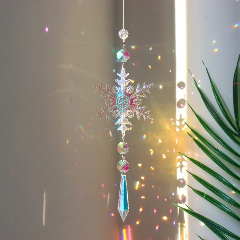 Crystal Suncatcher AB Colorful Snowflake Icicle Pendant Window Christmas Tree Decoration
