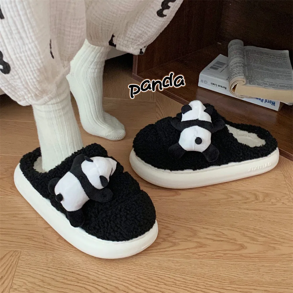 Winter Warm Lamb Plush indoor plush slippers parent-child style slippers cute Dumb Cute Lying panda thermal slippers for women