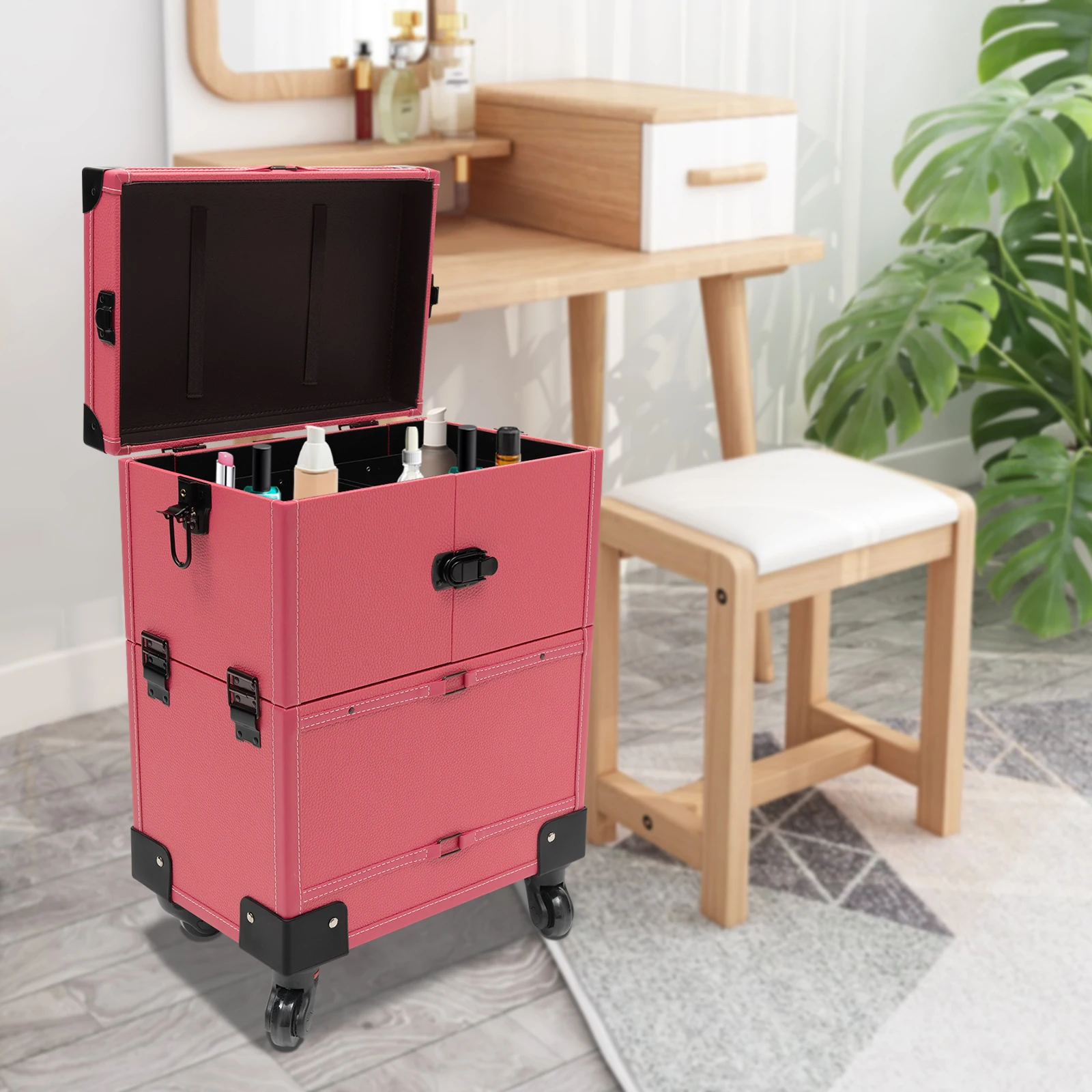 Imagem -02 - Rolling Makeup Train Case para Artista Beauty Trolley Cosmetic Organizer Box