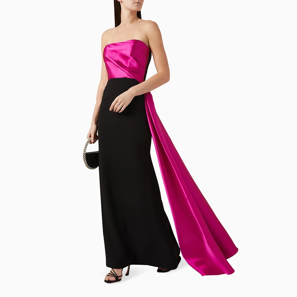 

Wedding Guest Dresses for Women Hot Pink Black Column Formal Party Gowns Maxi Strapless Sleeveless Draped Evening Dress 2025