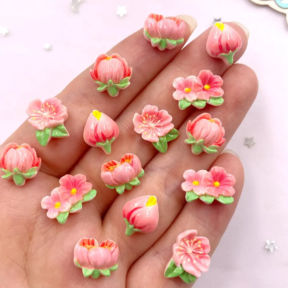 20Pcs Resin Kawaii Mini Peach Blossom Flat back Flower Stone Scrapbook Wedding Applique Crafts DIY Nail Art Decor Scrapbook