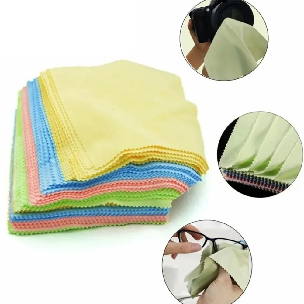 100pcs Mixed Colors Microfiber Cleaning Cloths Thickened Knitting Washable Glasses Wipes Lens Cleaning Cloths Jewelry Store
