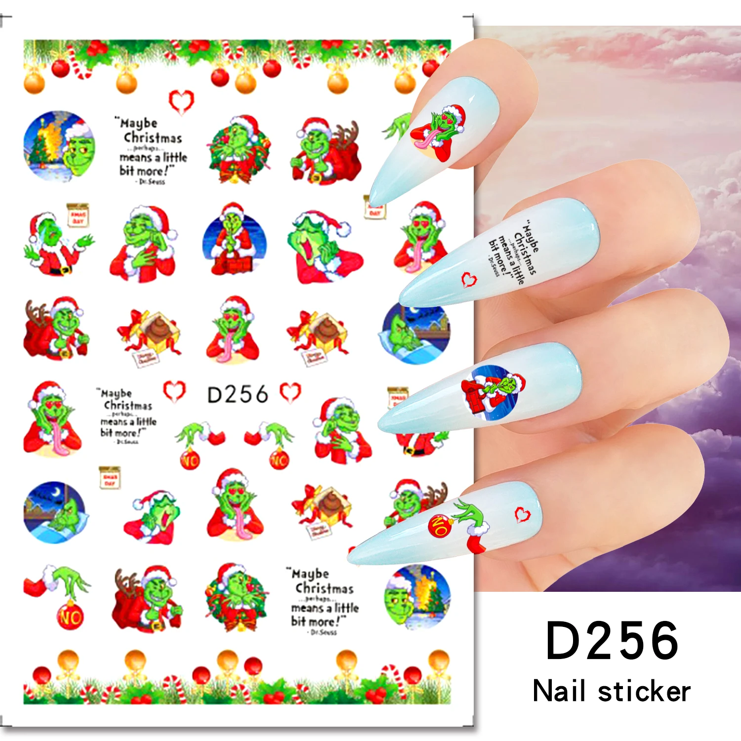 Adesivi per unghie stile natalizio anime Sanrio Cartoon Forniture per nail art Simpatico Hello Kitty My Melody Adesivi 3D Decorazione per nail art