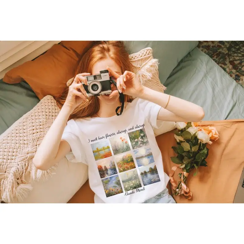 Claude Monet Painting Shirt Impressionism Art Light Academia Clothes French Artsy Floral T-shirt Flower Artist Gift