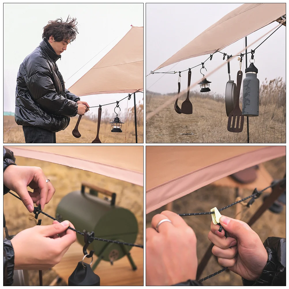 

4.3 Meter Camping Lanyard With 8 Hooks Outdoor Hanging Rope For Clothes Towels Mugs Lanterns Drying Storage Gear Organiser