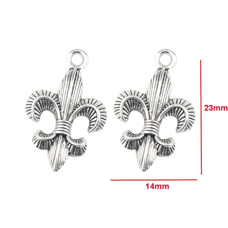 15Piece 14*23mm Antique Silver Plated Fleur De Lis Charm DIY Lis Lily Flower Pendant for Handmade Making Vintage Jewelry