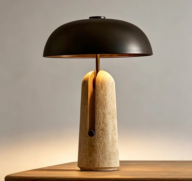 Travertine Mushroom Table Lamp, Wabi Sabi Style, Eye Care Bedside Lamp for Living Room Bedroom Study