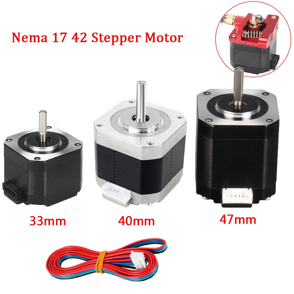 RAMPS-Nema 17 42 Motor de Passo, 12V, 4-Lead, 42 Motor, 1000mmXH2.54 Cabo para Extrusora CNC, Impressora 3D, 47mm