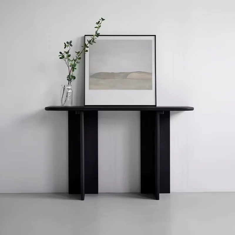 Nordic wabi-sandy wind log entrance table medieval high-grade wall ultra-narrow entrance platform