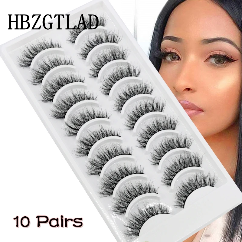 HBZGTLAD 10 pares de pestañas postizas largas naturales 3D pestañas postizas cruzadas suaves y esponjosas pestañas de Manga maquillaje de extensión de pestañas naturales tenues