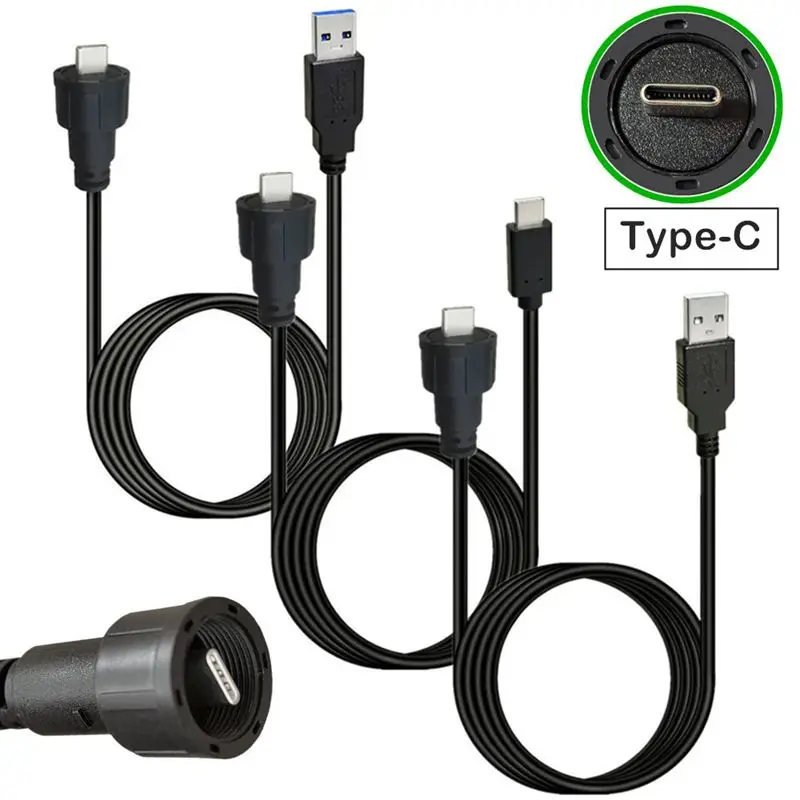 Waterproof and Dustproof USB Type-C Threaded Cable With Waterproof Sheath, Waterproof Direct Insertion Cable 30cm/1m