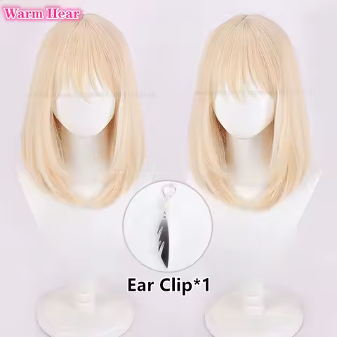Anime Misumi Uika Synthetic Hair 40cm Milky Yellow Wig And Earring Heat Resistant Hair Halloween Party Role Play Wigs + Wig Cap