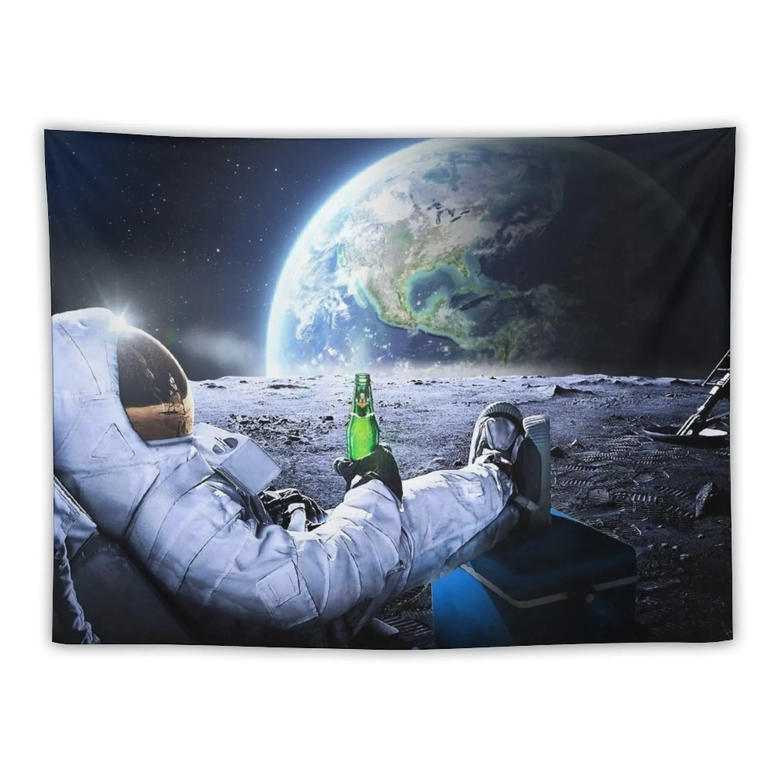 

Astronaut on the Moon with beer - space collage  HQ-quality, BESTSELLER Tapestry Hanging Wall Aesthetic Room Decors Tapestry