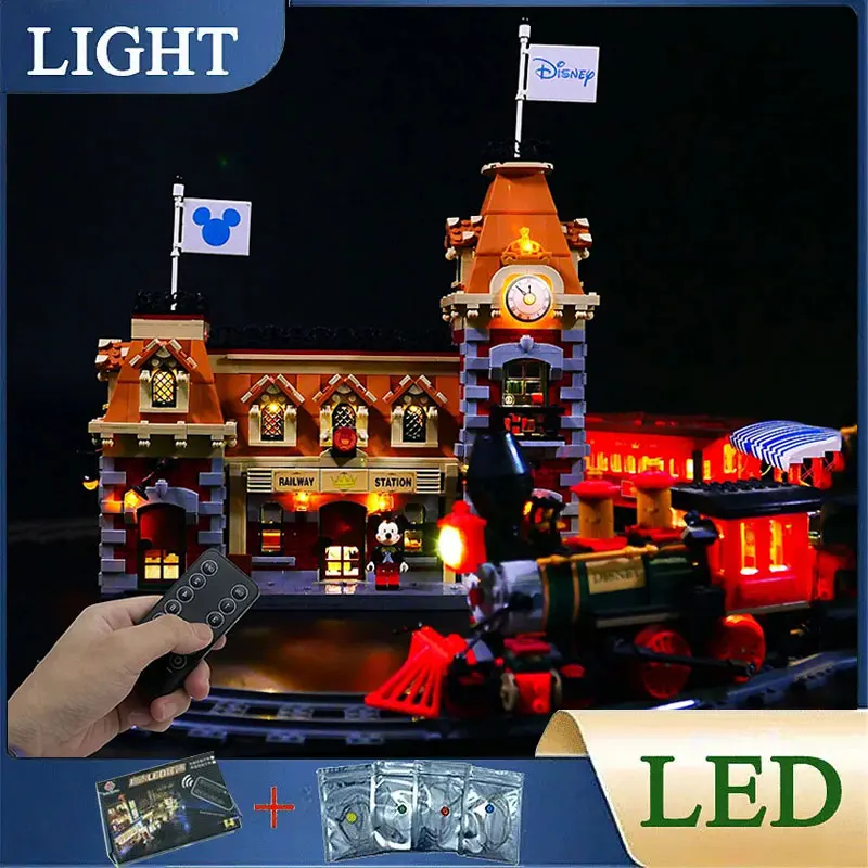 طقم إضاءة LED لـ Lego ، قطار ومحطة Disneys ، ضوء LED فقط ، نموذج بدون كتل