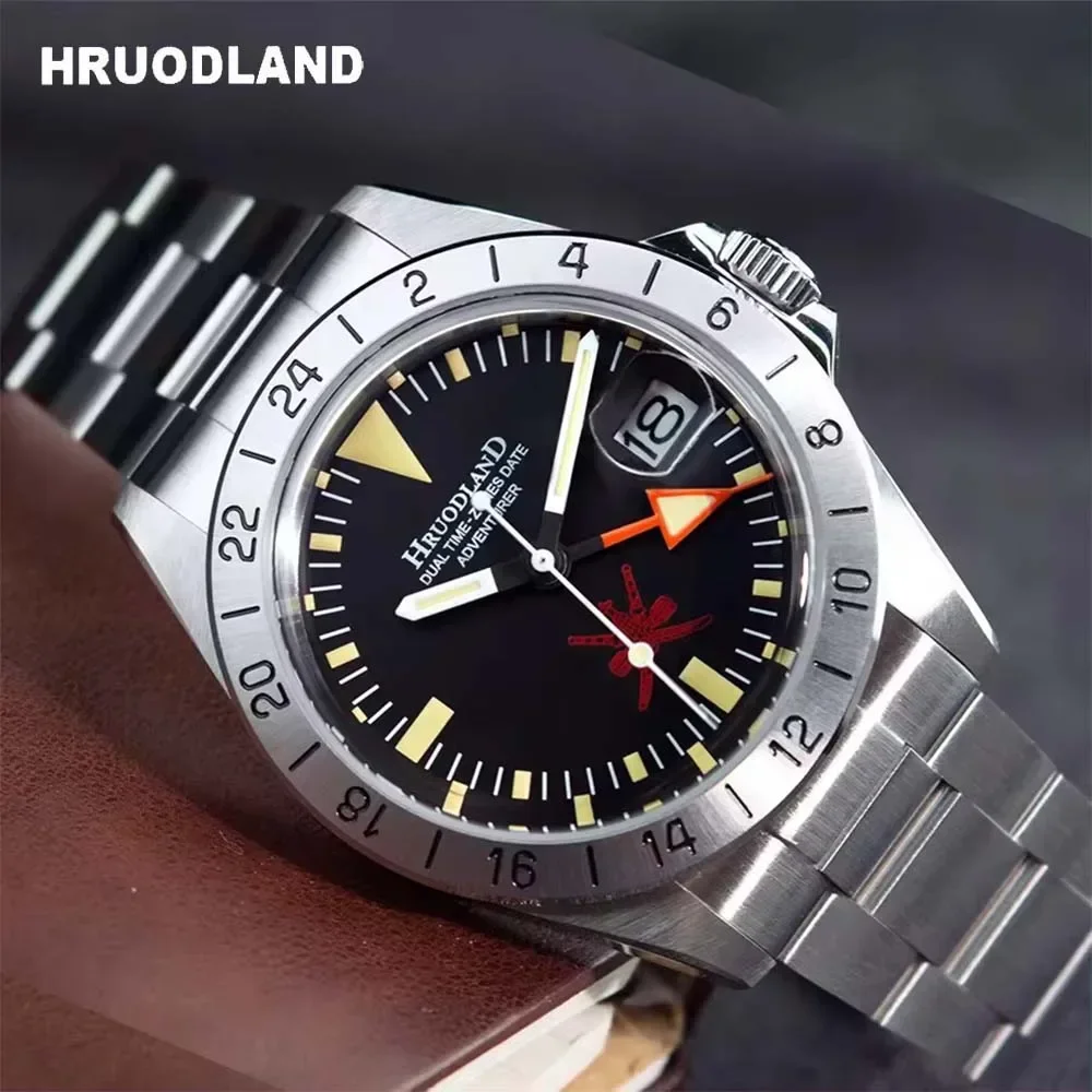 Hruodland F023 Retro Classic Men's GMT Automatic Mechanical watch NH34 Sapphire Stainless Steel Diving Wristwatches reloj hombre