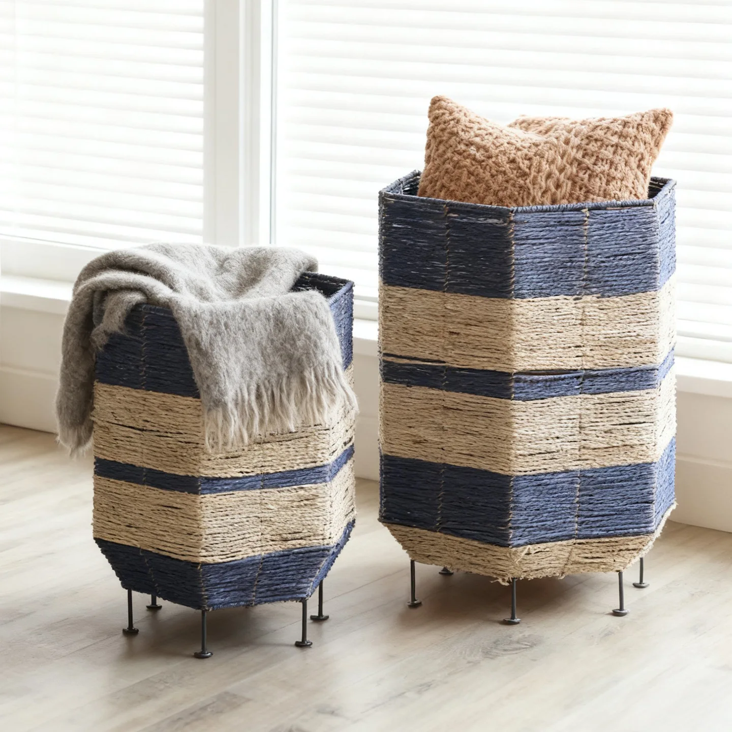 Hand woven storage basket with legs Home living room Clothing store Sundries storage basket