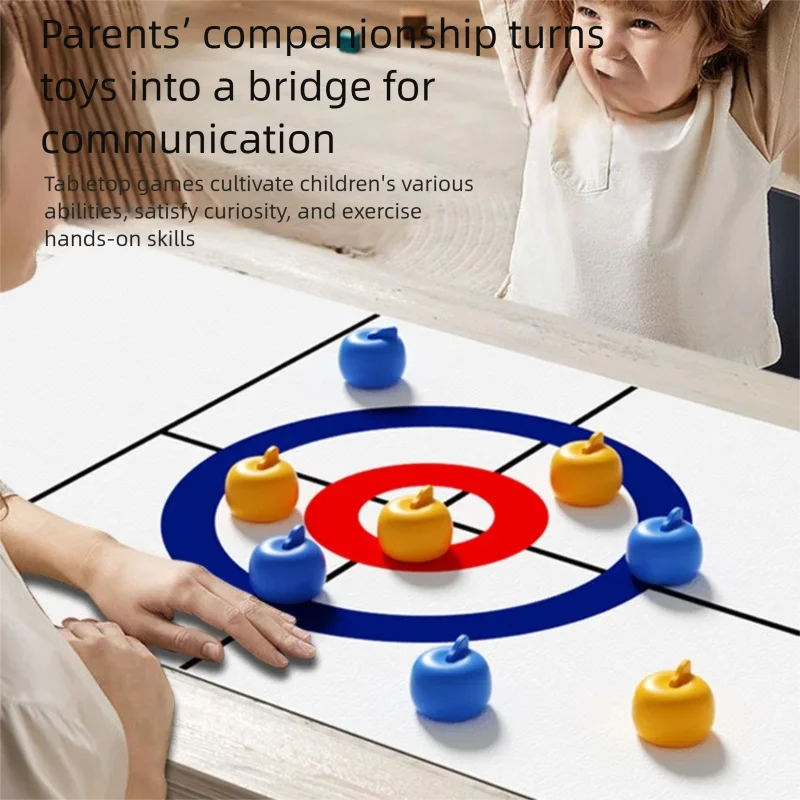 Party Games Adults Indoor - ミニ卓上カーリングゲーム ポータブルデスクトップアイスカーリングボードゲームセット 家族で遊べる室内パーティー玩具 子供と大人向け
