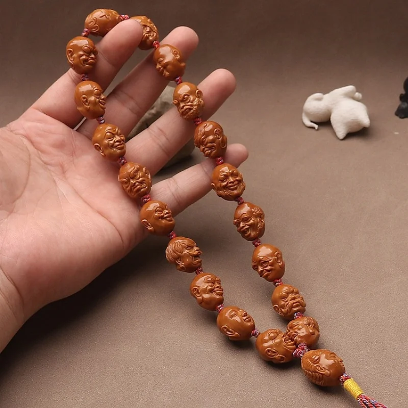 Handmade Olive 18 Arhats Hand-Held Iron Stone Bracelet With Polished Buddha Beads