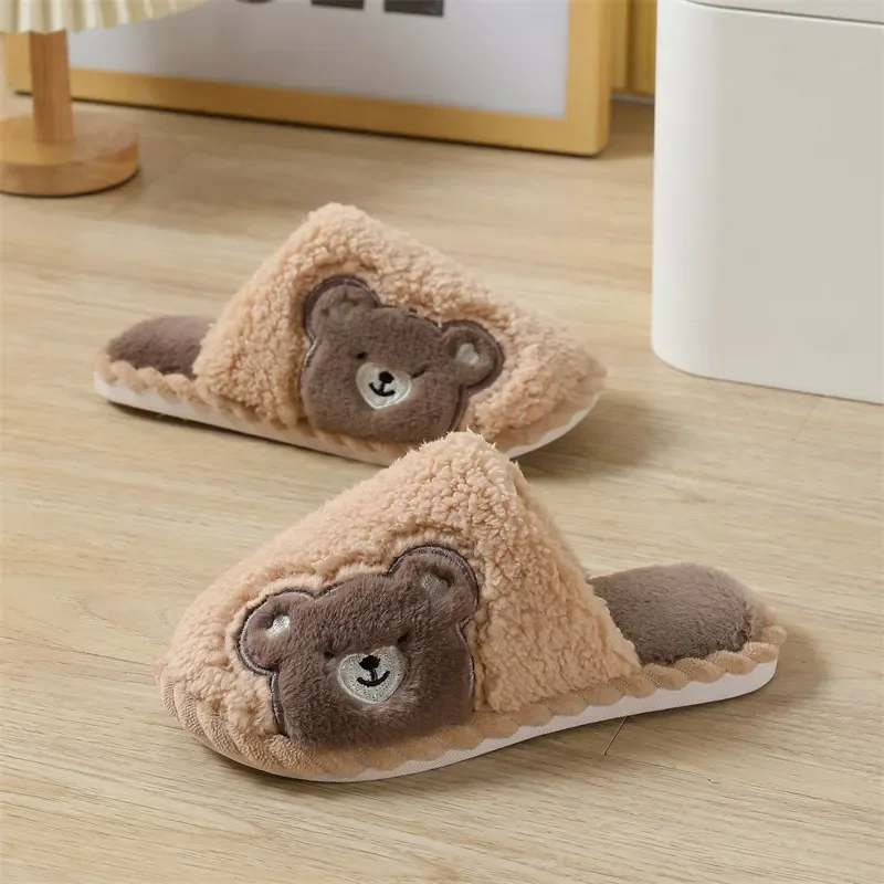 Cute Furry Cotton Slippers Women Winter Cartoon Rabbit Fur Slippers Indoor Warm Soft Bottom Anti-slip Plush Slippers