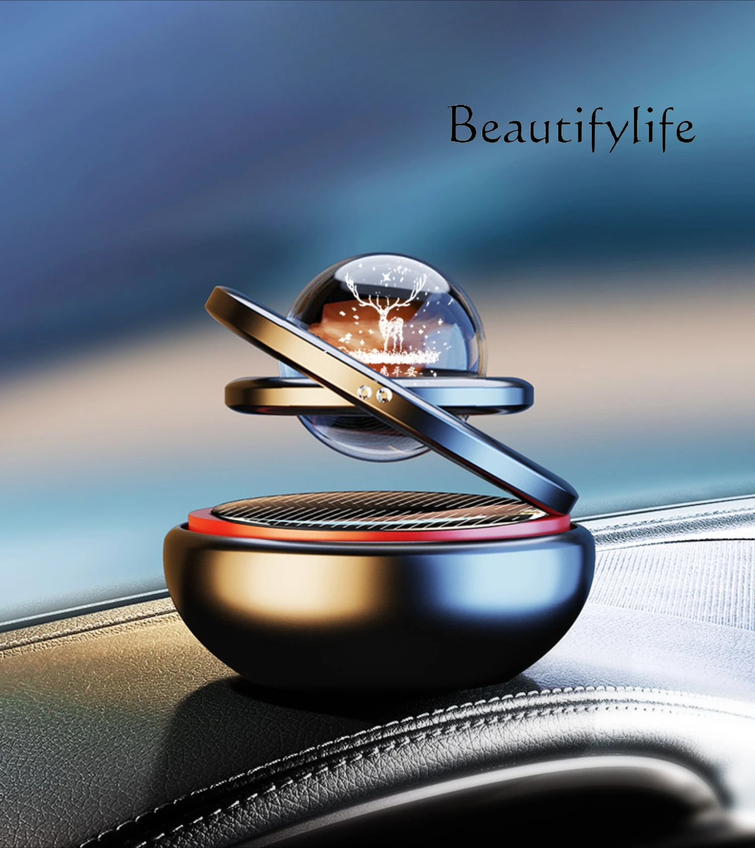 High-grade solar rotating car aromatherapy car center console decoration light fragrance car accessories