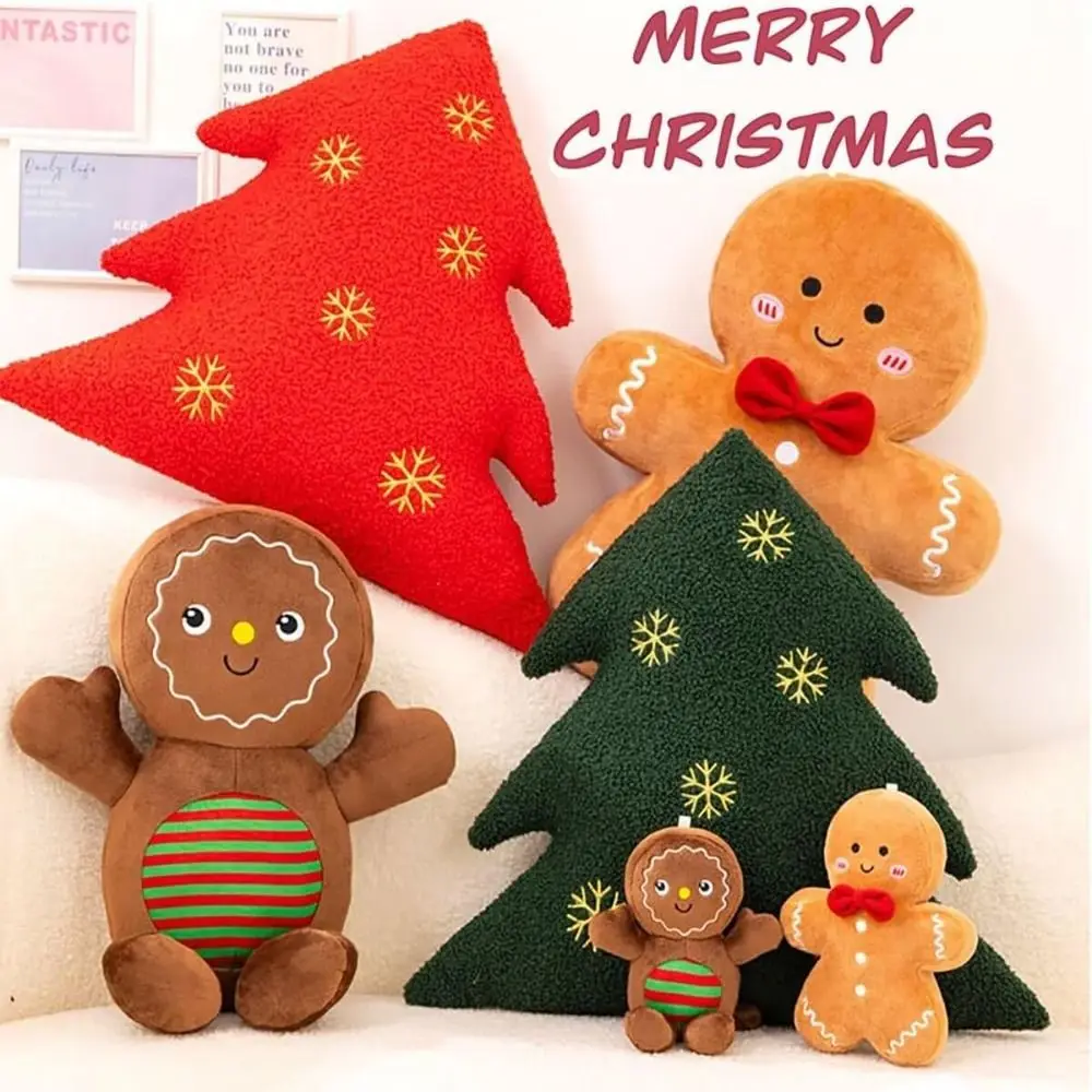 Christmas Tree Plush Cartoon Pillow Gingerbread Man Party Decor Living Room Sofa Doll Cushion Soft Tree Shape Pillow Ornaments