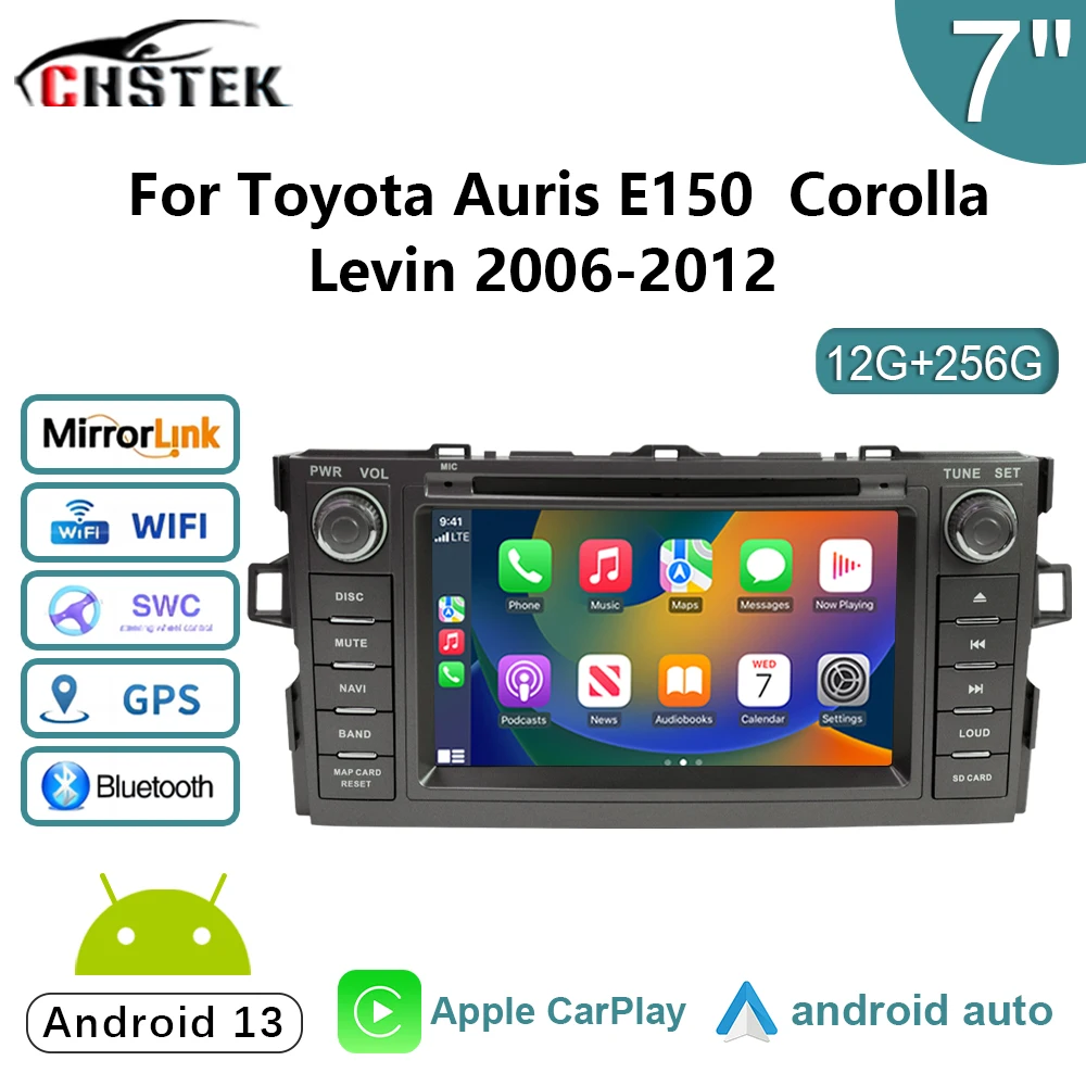 CHSTEK Car Radio 12G+256G Android 13 Carplay For Toyota Auris E150 Corolla Levin 2006-2012 Navigation Stereo Bluetooth WIFI GPS