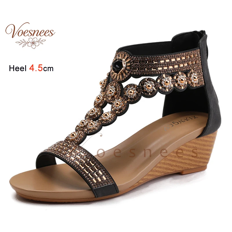 

New Glitter Strap Women Sandals Elastic Ankle Strap Open Toe Wedge Heels Platform Summer Beach Casual Outdoor Ladies Mujer Shoes