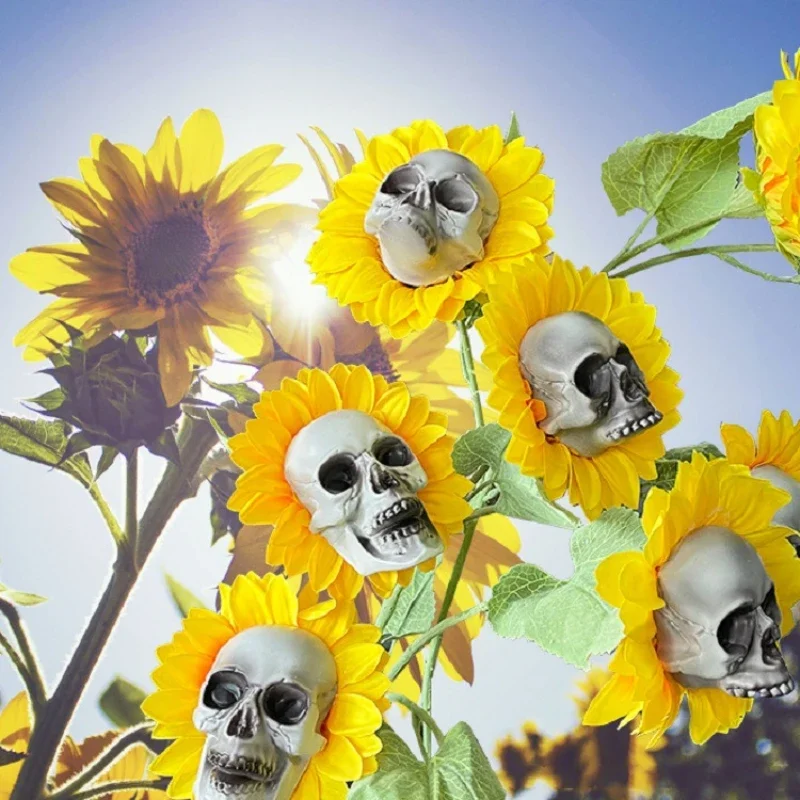 Halloween Sunflower Skull Head Decoration Scary Funny Ornament Plugin Courtyard Landscape Decor Party Prop Accessories