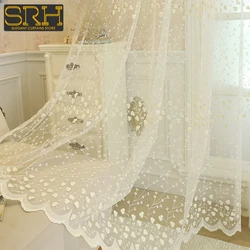 French Beige Lace Flower Embroidery Sheer Tulle Curtains for Living Room Bedroom Kitchen Window Drapes Voile Cheap Yarn Cortinas