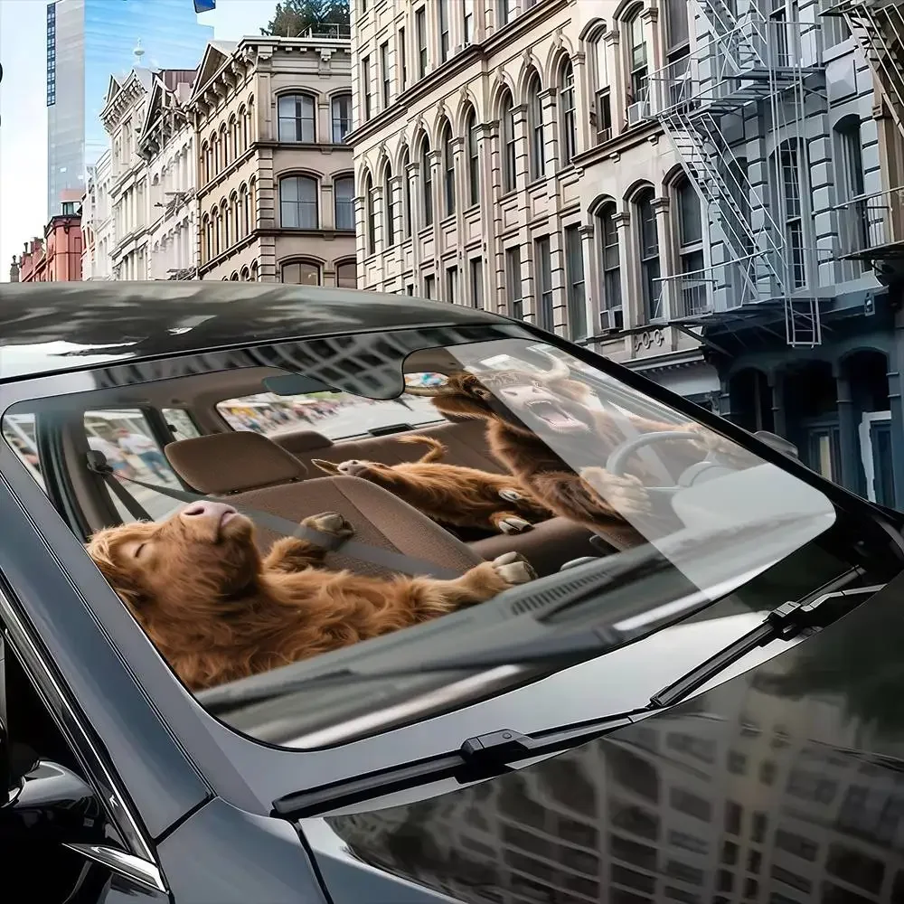 Pare-soleil de voiture drôle h-highland pour bétail, film en aluminium thermoisolante, blocs à ventouse réutilisables, rayons UV, protection de pare-soleil de voiture