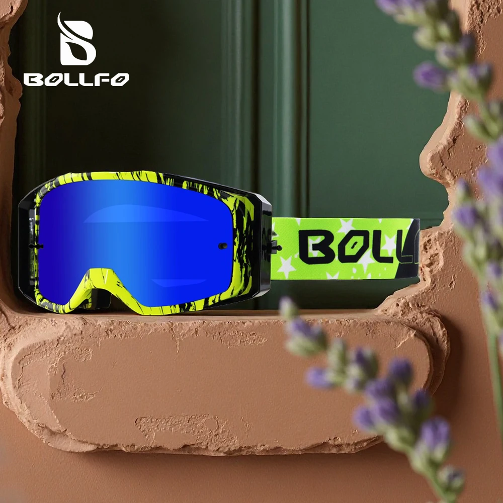 

BOLLFO Motocross Motorcycle Goggles OTG Design UV Protection TPU Frame Peelable Film ATV Dirt Bike Eyewear