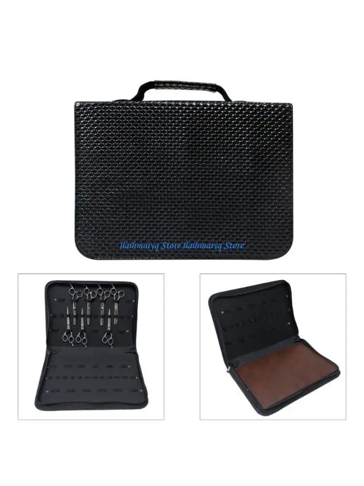 573B Hairdressing Equipment Storage Bag PU Leather Case 24 Scissor Compartments