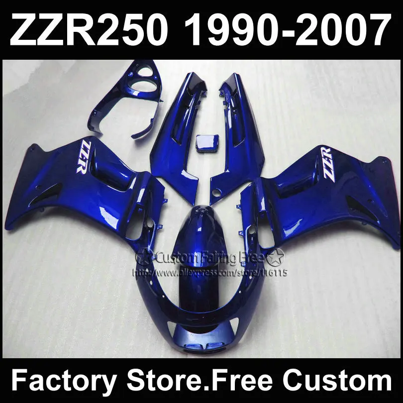 Custom free factory fairings set for Kawasaki ZZR-250 ZZR250 1990 1992 2007 ZZR 250 90-07 full blue motorcycle fairing body kits