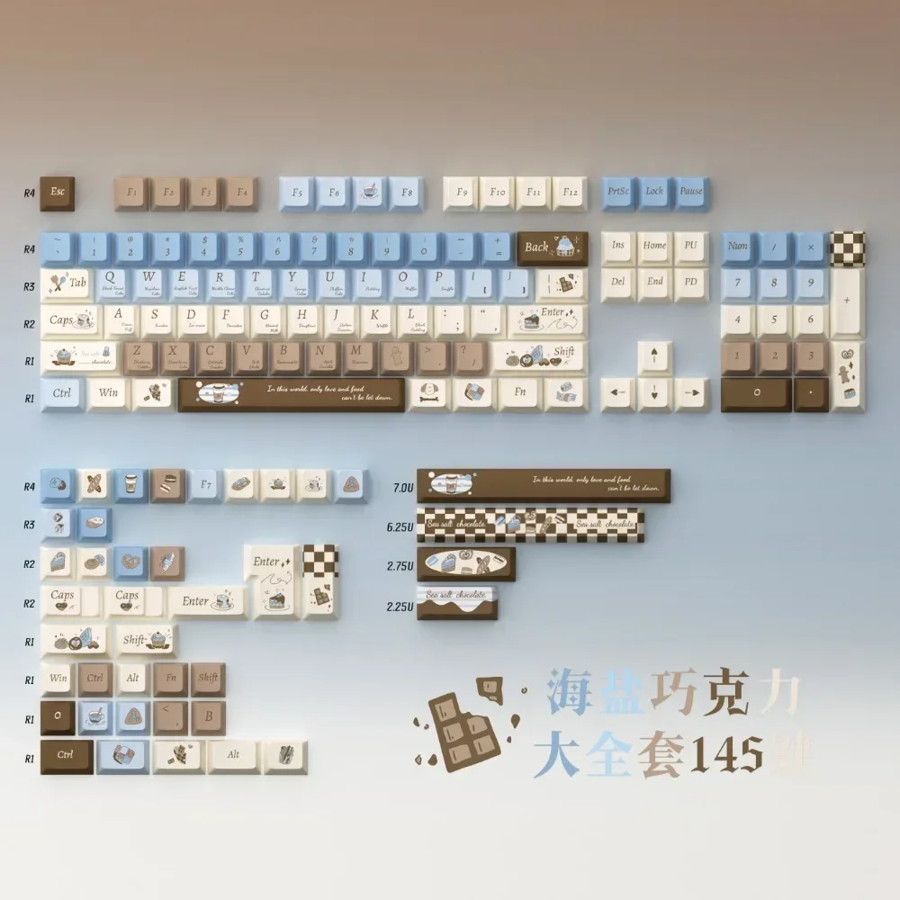 Zeezout Chocolate Style Keycap 145 toetsen PBT thermische sublimatie Cherry/FOA profiel aangepaste Keycap voor gaming mechanisch toetsenbord