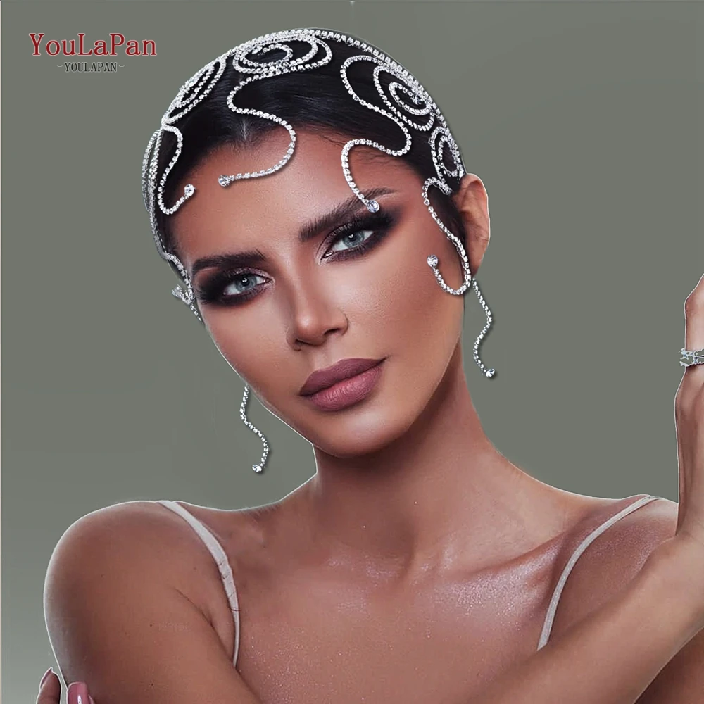 YouLaPan Rhinestone Chain Headband Bridal Wedding Hair Accessories Handmade Irregular Crystal Hair Hoops Bridesmaid Gifts HP620