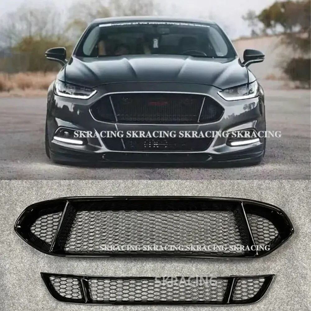 High Quality Gloss Black Front Bumper Upper + Lower Grille For Ford Mondeo Fusion 2013-2016 Car Accesories Racing Grills