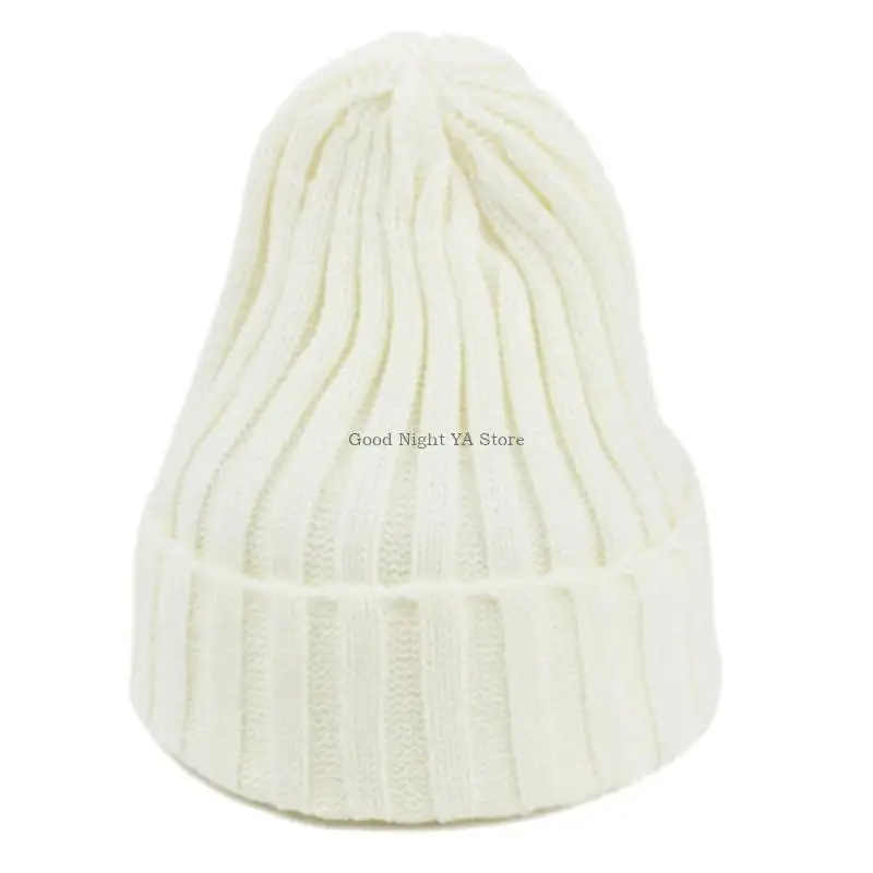 Unisex Winter Ribbed Knit Pointed Beanie Hat Solid Color Cuffed Skull Cap