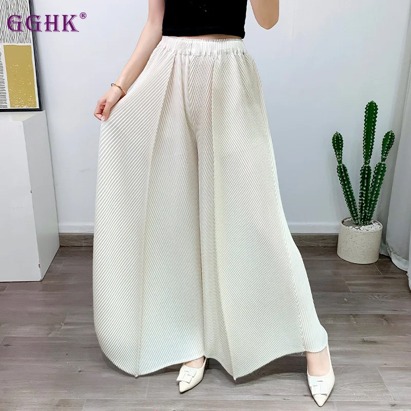 

GGHK Pleated Foreign-style Wide-legged Pants 2023 Summer New Loose Versatile Draping Sense of High-waisted Pressed Pleated Pants