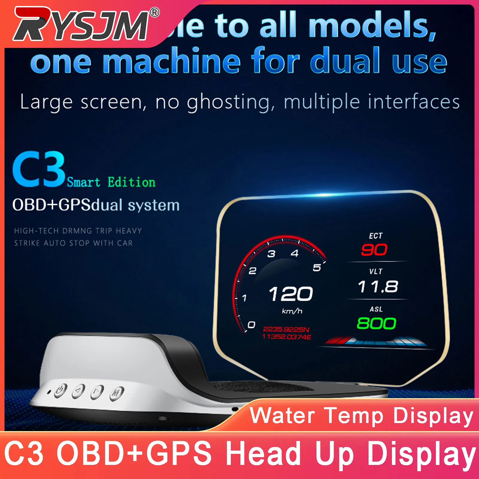 C3 OBD+GPS Sdual System Head Up Display Smart Edition Car Voltage Speed Gauge Meter With Fuel Consumption Car Accessories
