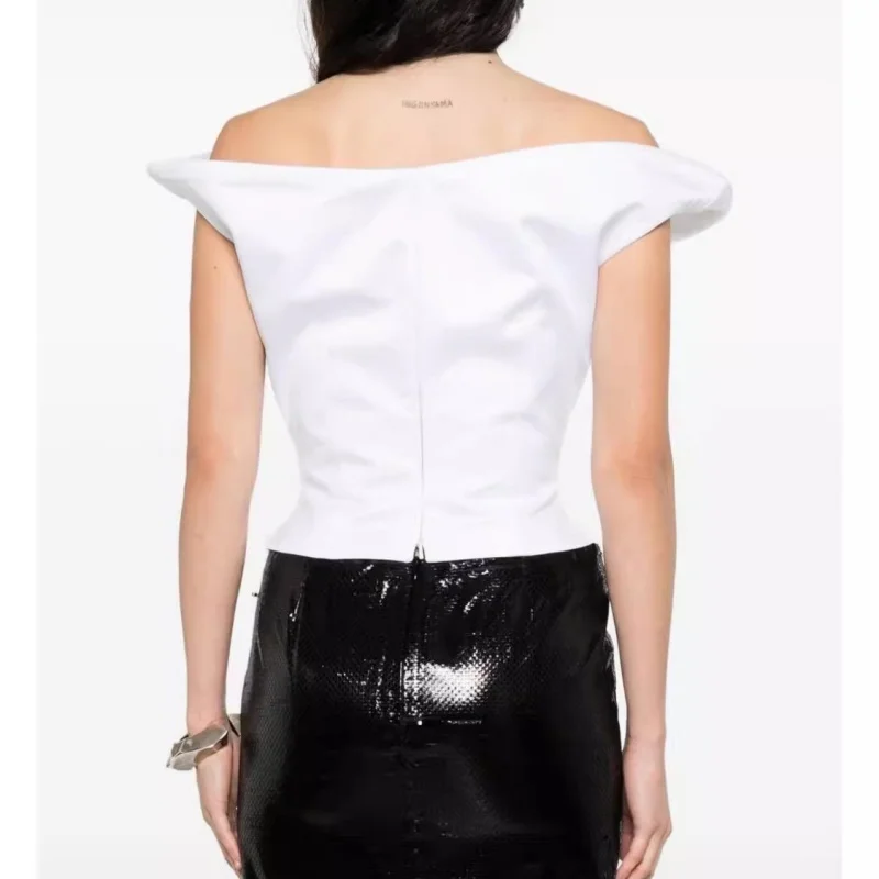 เสื้อกล้ามทรงดอกไม้แบบไม่สมมาตรสำหรับผู้หญิง ฤดูร้อน 2025 สไตล์ Y2K คุณภาพสูง แฟชั่นหรูหรา สีพื้น เปิดด้านหน้า ด้านหลัง ช่วยให้ดูผอมเพรียว