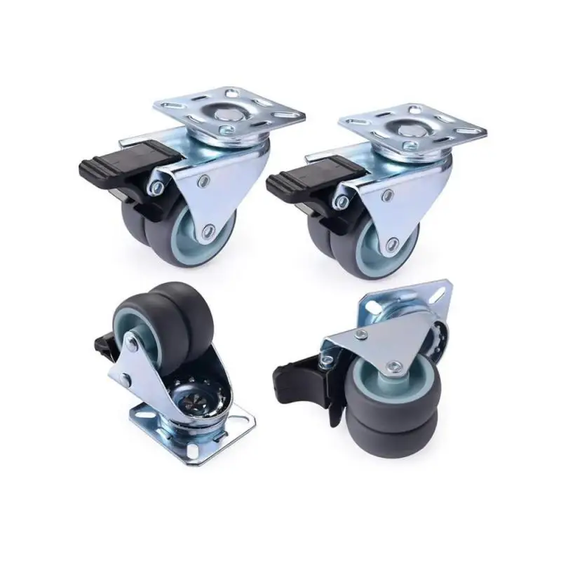 

4 Packs 2 Inch Flat Double Row Universal Caster With Brake Rubber Mute Furniture Electric Industrial Cart Heavy Wear Resistant