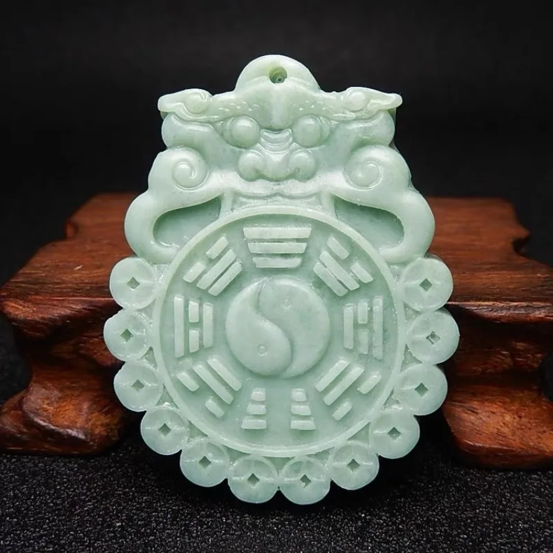 

Natural Bean Green Hand -carved Gossip Jade Pendant Men's and Women's Transfer Reincarnation Necklace Gifts