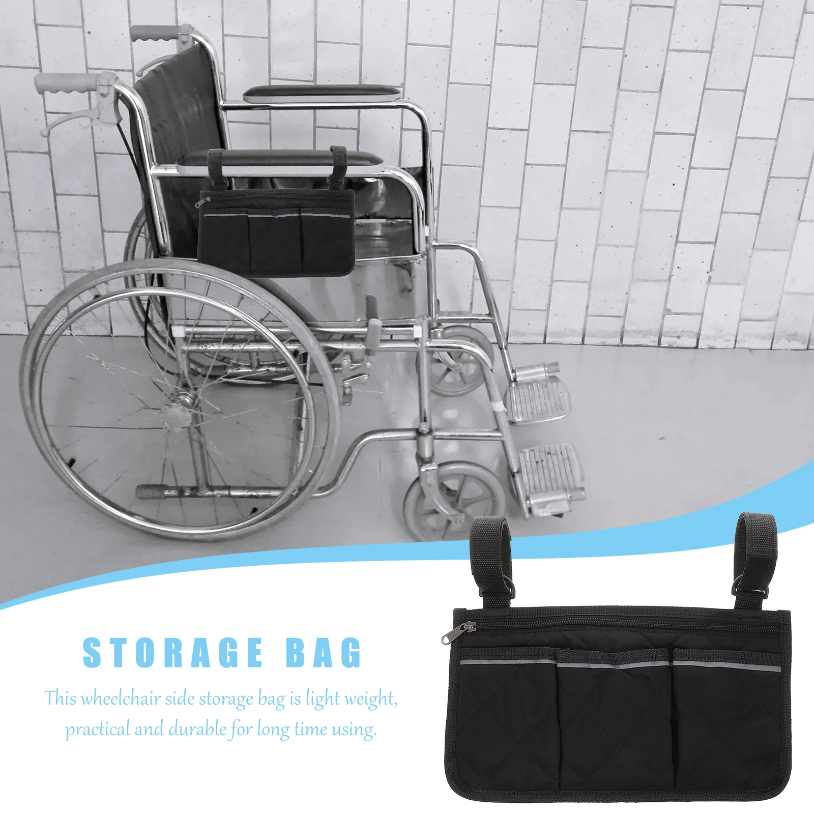 

Wheelchair Side Storage Bag Premium Lightweight Waterproof Armrest Organizer Reflective Strip Safety Holder Phone Wallet Snack