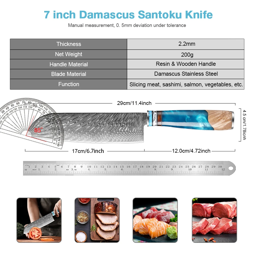 7 inch Santoku Knife Kitchen Chef Knife Damascus Steel Razor Sharp Cutting Meat and Vegetables Knife Japanese Slicing Knife