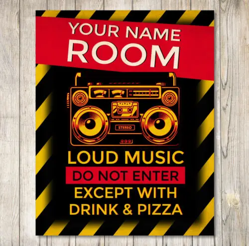 Personalised Loud Music Door Sign Bedroom Metal Plaque For Student Teenager Room